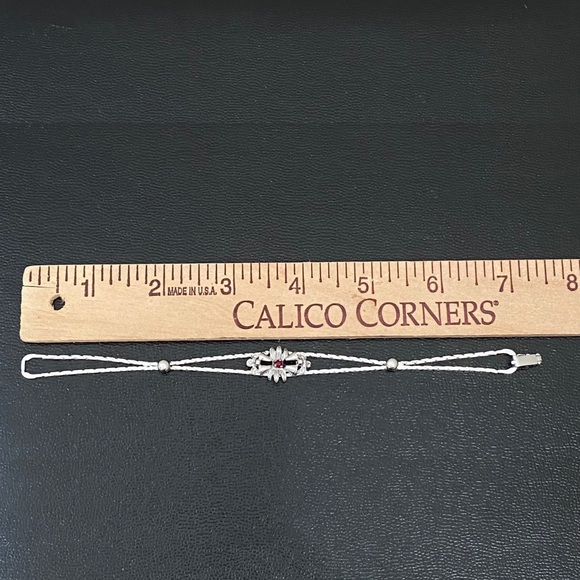 Vintage Silver Ruby Red Floral Bell Center Double Snake Chain 7.5” Bracelet - Picture 14 of 16